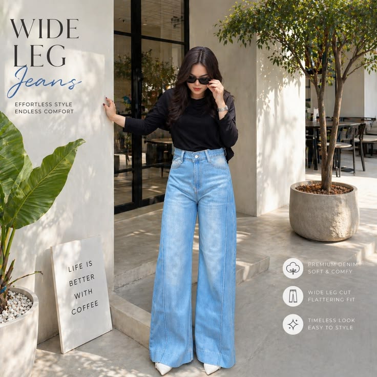 Highwaist Kulot Jeans wanita loose